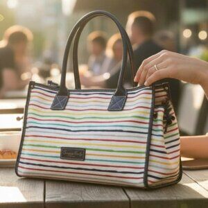 Dooney & Bourke Multi Watercolor White Blue Striped Tote